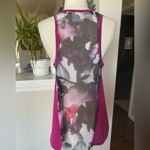 Calia purple floral mesh back flowy workout tank top S